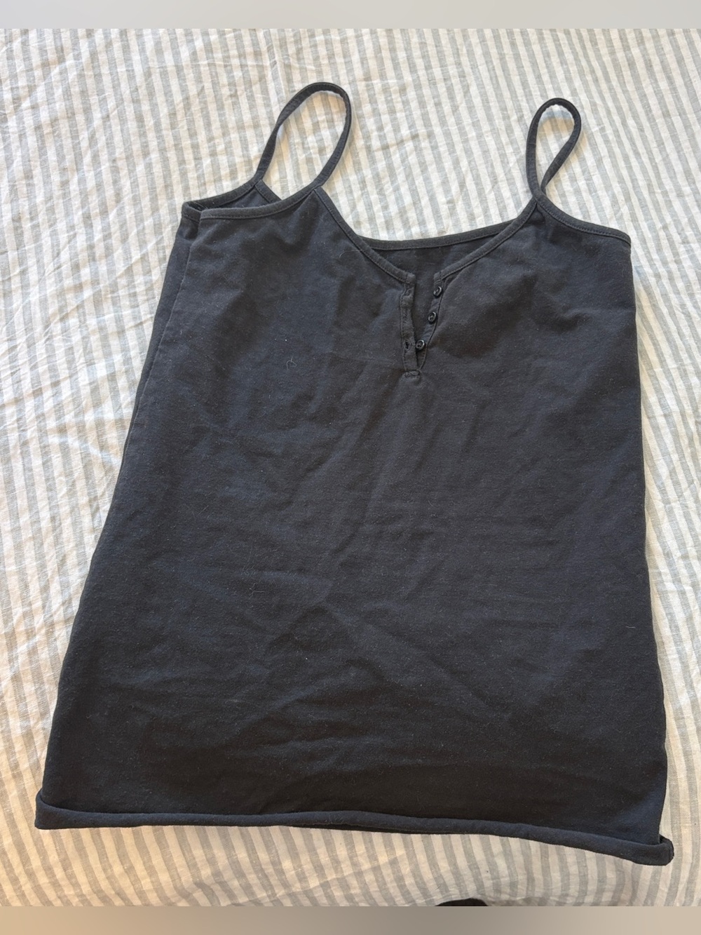 Brandy Melville Black Spaghetti Strap Tank with Front Button Placket